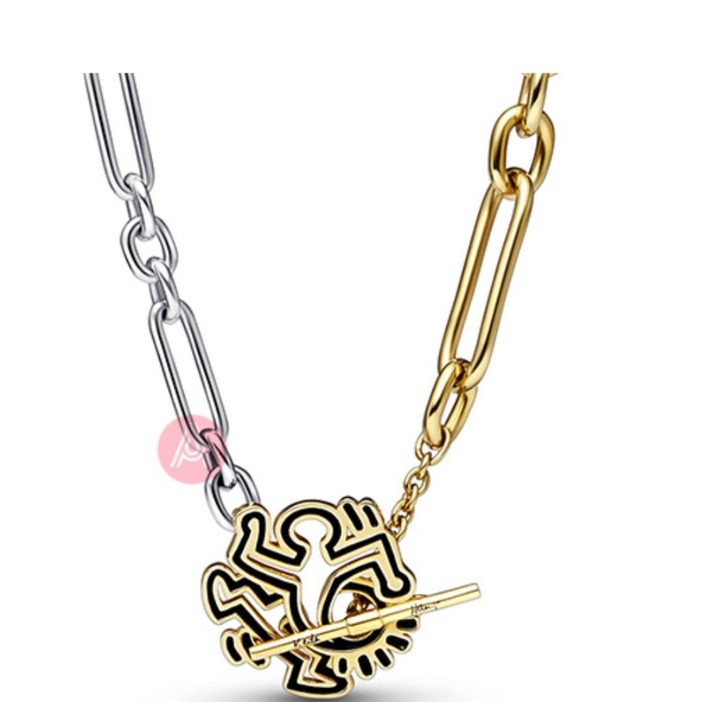 Pandora x keith haring sterling silver 925 and gold tone metal chain necklace
